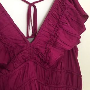 Anthropologie satin midi dress size XL ruffle sleeves